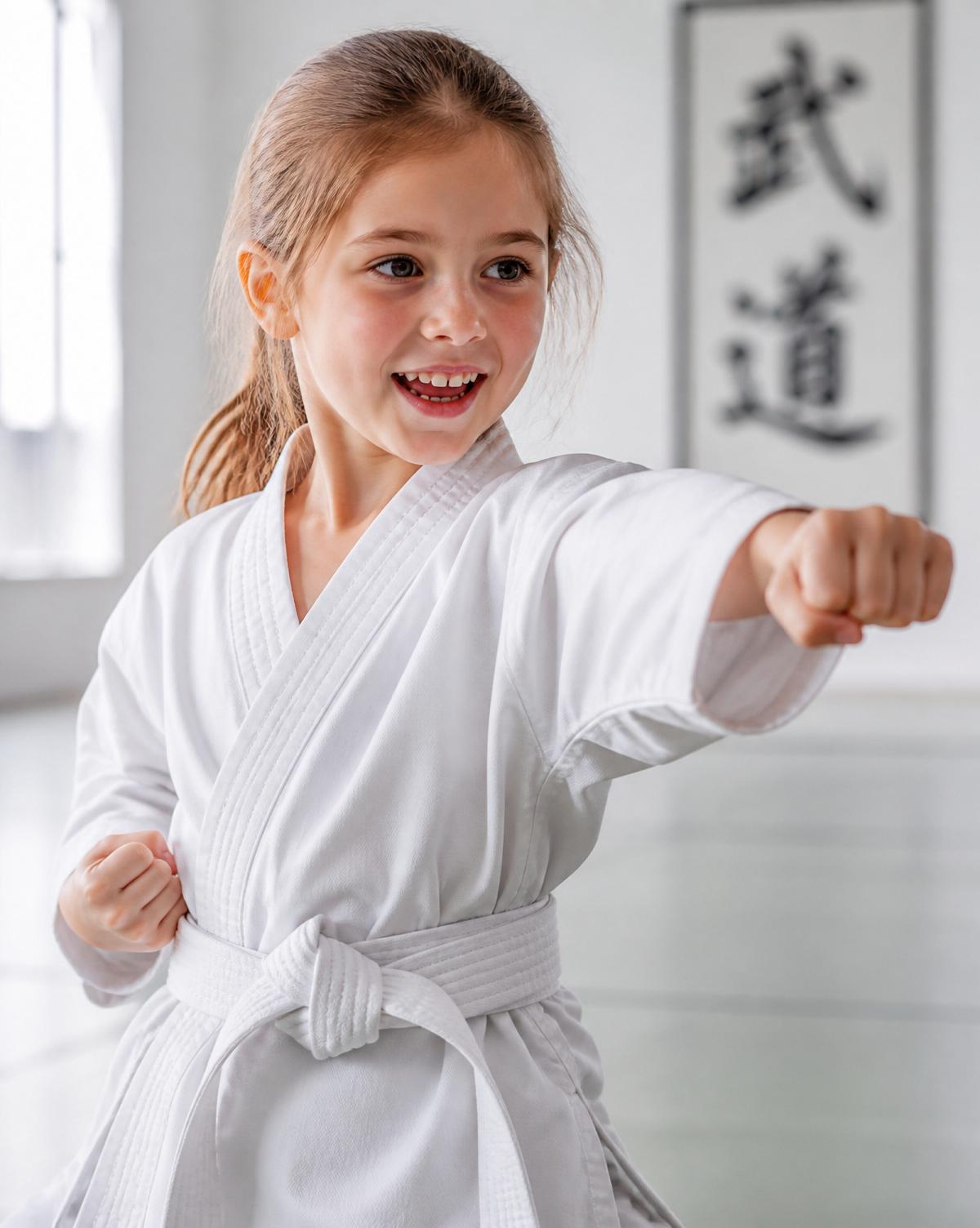 Young student practicing a focused punch